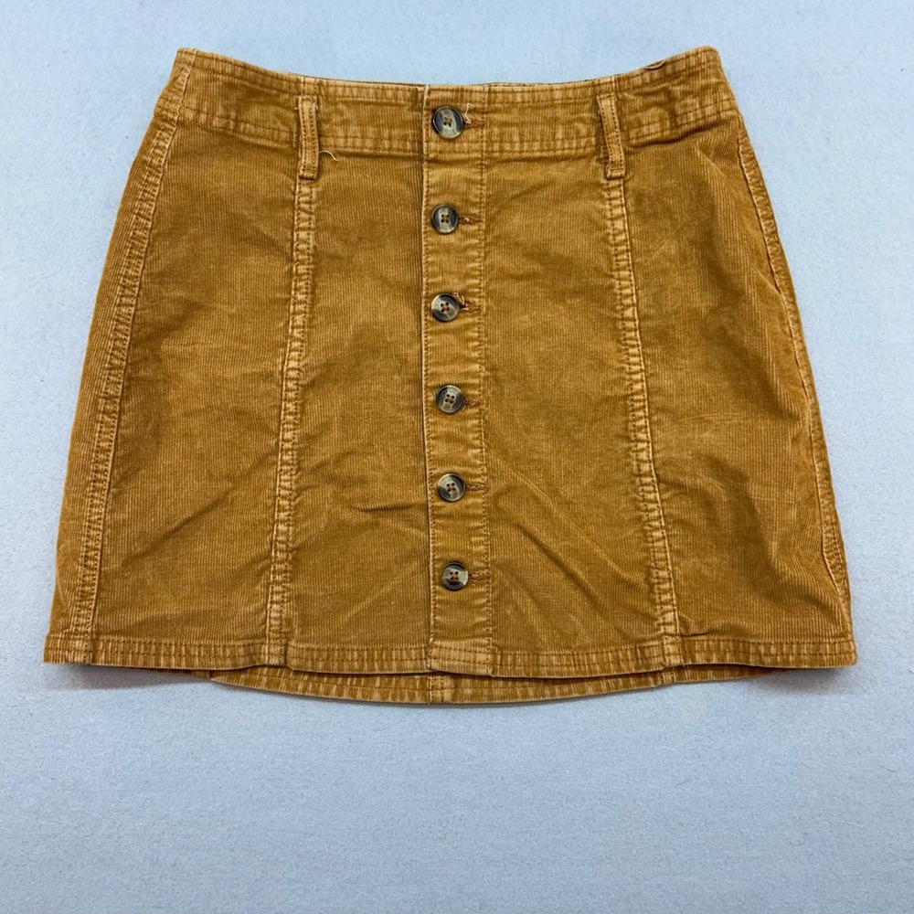 American Eagle Women 2 Brown Corduroy Hi-Rise A-Line Button Front Mini Skirt